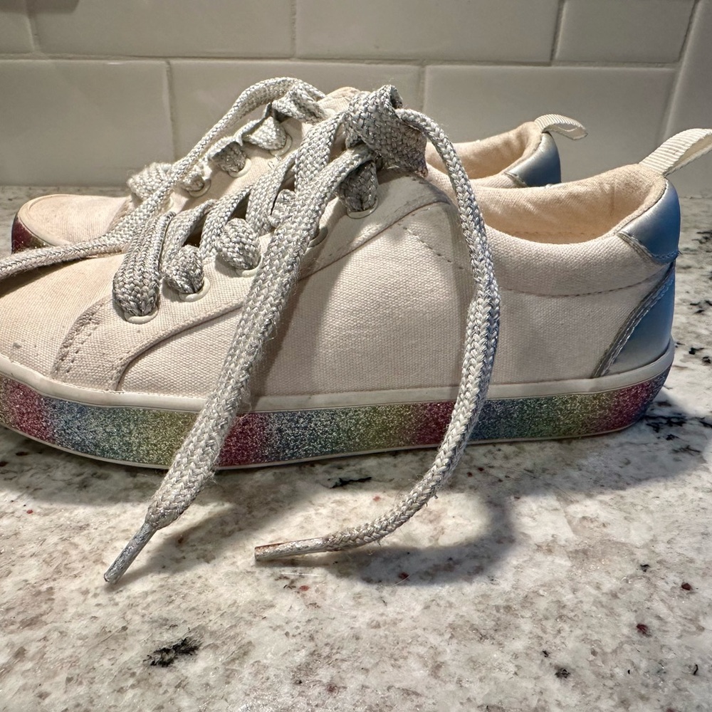 Gap Kids White Canvas Sneakers with sparkly rainbow trim - Picture 3 of 5